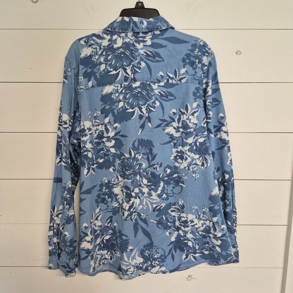 Denim & Co. Womens Floral Button-Up Shirt Long Sleeve Cottage Core Top L - Picture 4 of 6